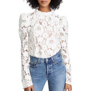 WAYF Erika Puff-Sleeve Lace Top in XS